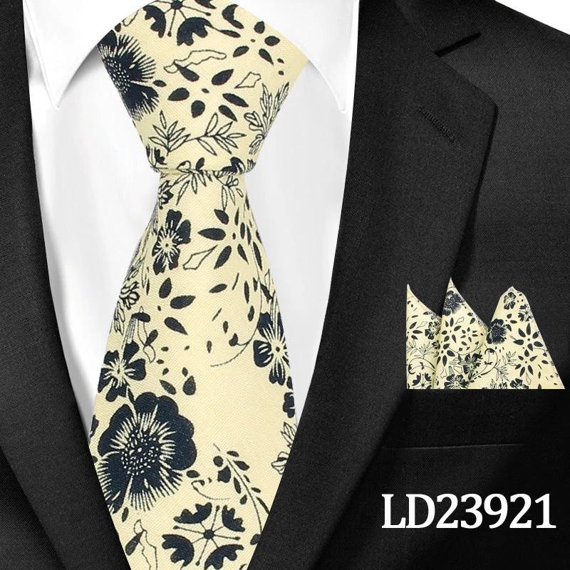 Men's Casual Cotton Floral Print 6cm Tie and Pocket Square