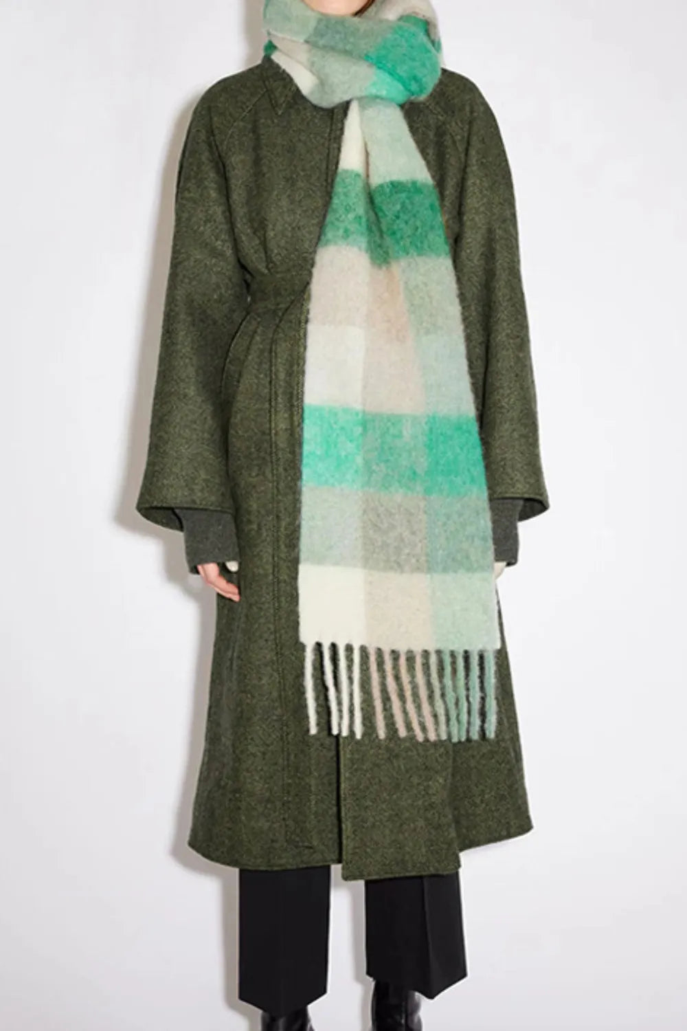 Bufanda Plaid con Contraste de Flecos Térmicos