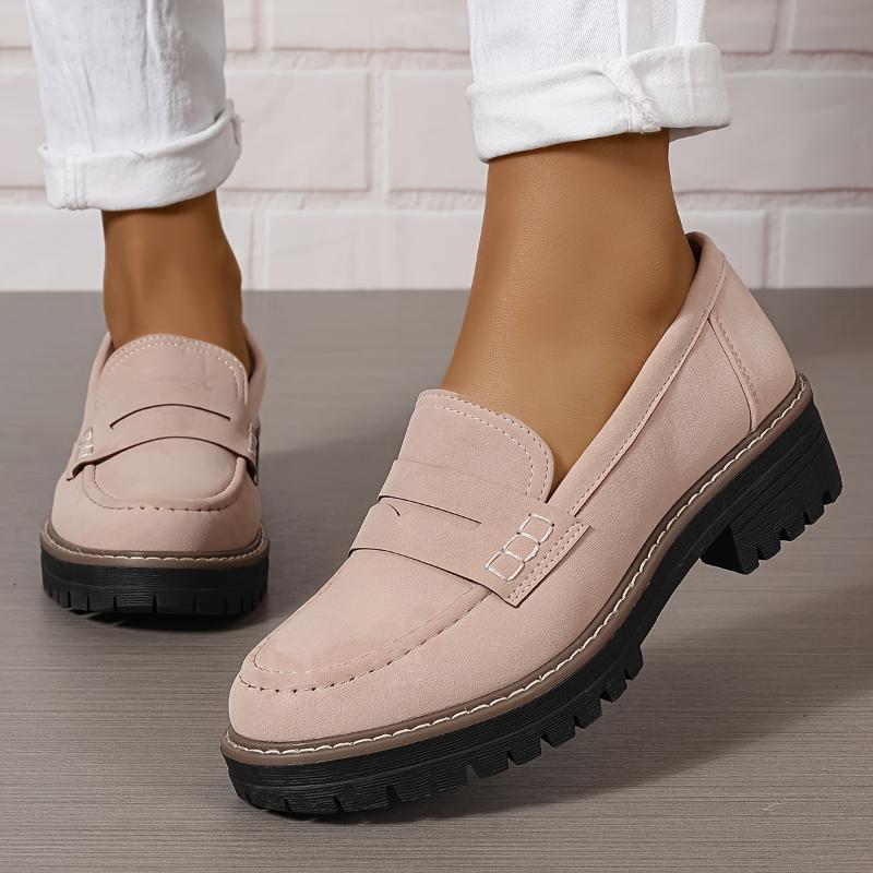 Mocasines de suela gruesa de color liso para mujer | Zapatos planos gruesos y modernos