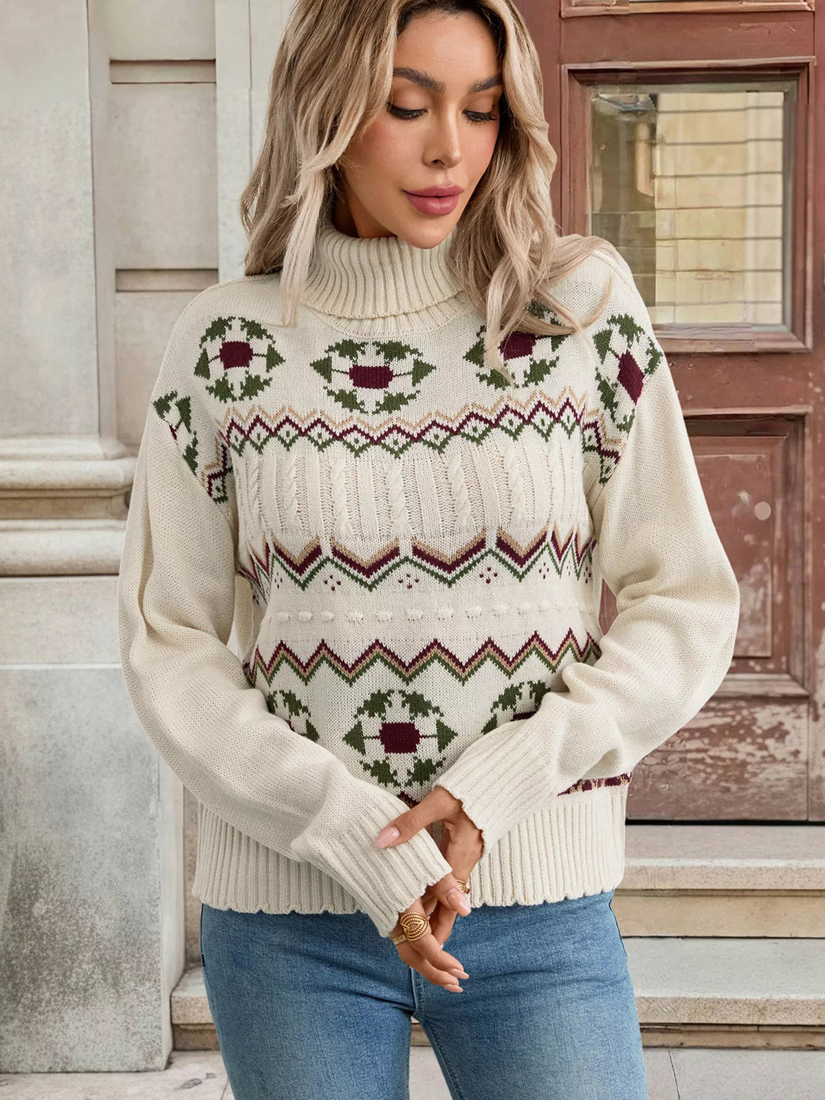 Cable Knit Turtleneck Sweater