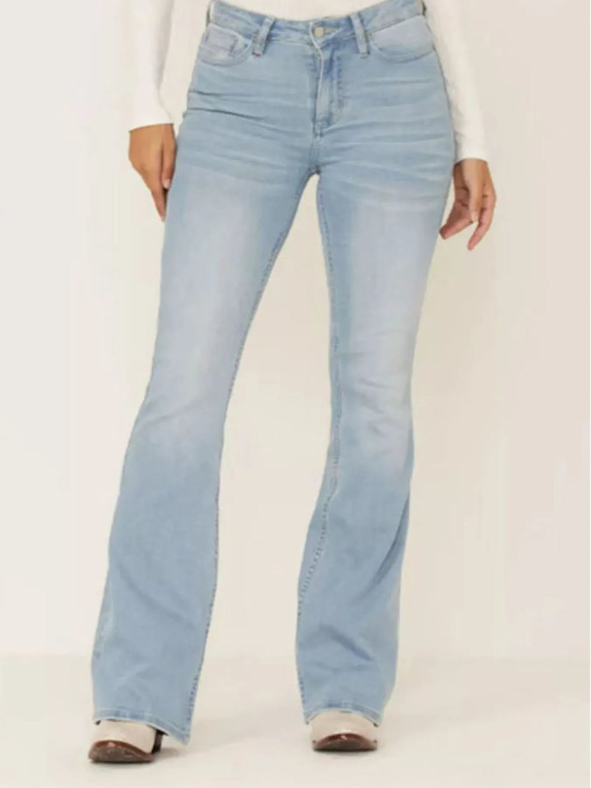 Full Size Wash Flare Jeans with Pockets Plus Size