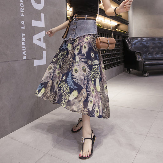 Mesh Stitching Denim Skirt