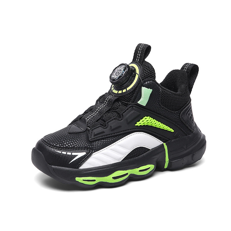 Autumn And Winter Non-slip Outdoor New Rotating Buckle Children's Waterproof Leather Basketball Shoes