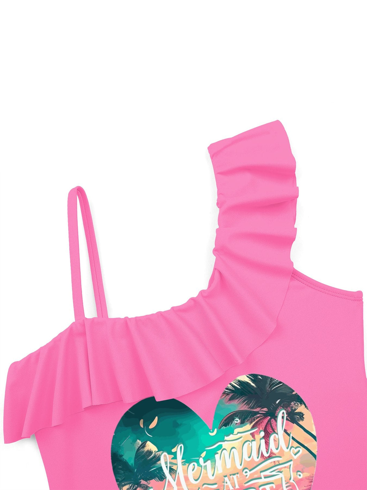 Girl's Mermaid at Heart Ruffled One-Piece Swimsuit (Front Printing)