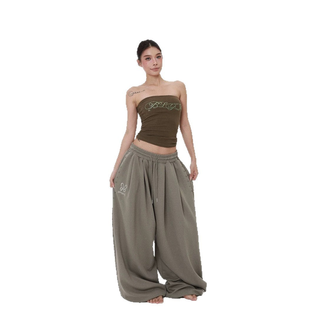 American-style Studded Embroidery Sweatpants