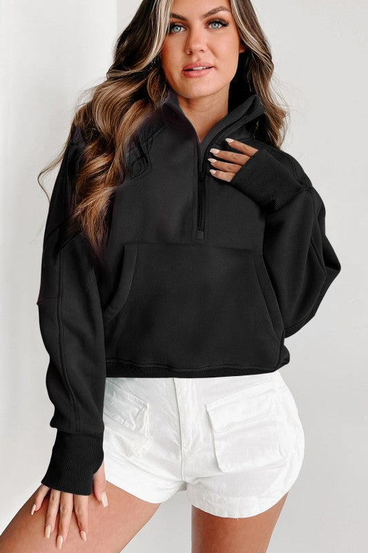 Sudadera de cuello medio con cremallera y forro polar liso