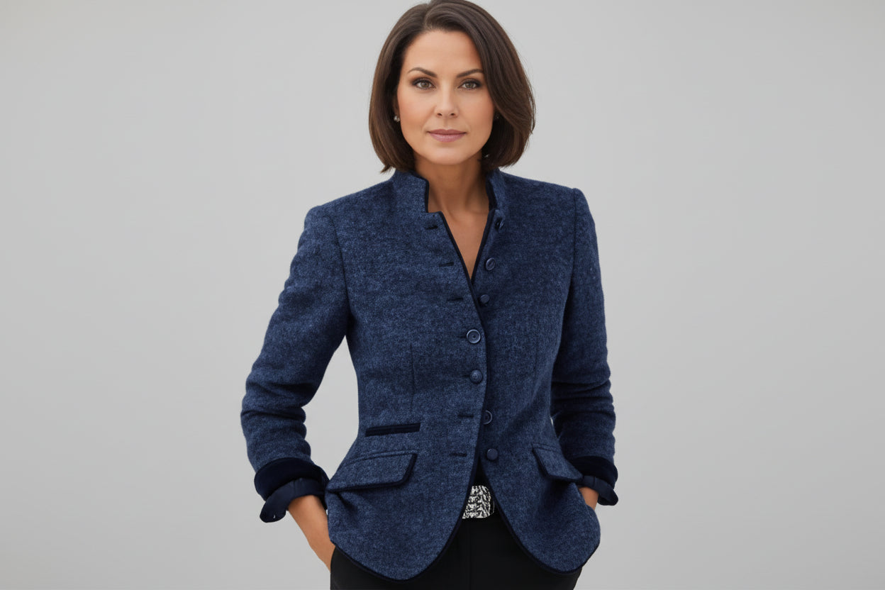 Chaqueta de lana para mujer con bloques de color – Abrigo elegante casual con múltiples botones