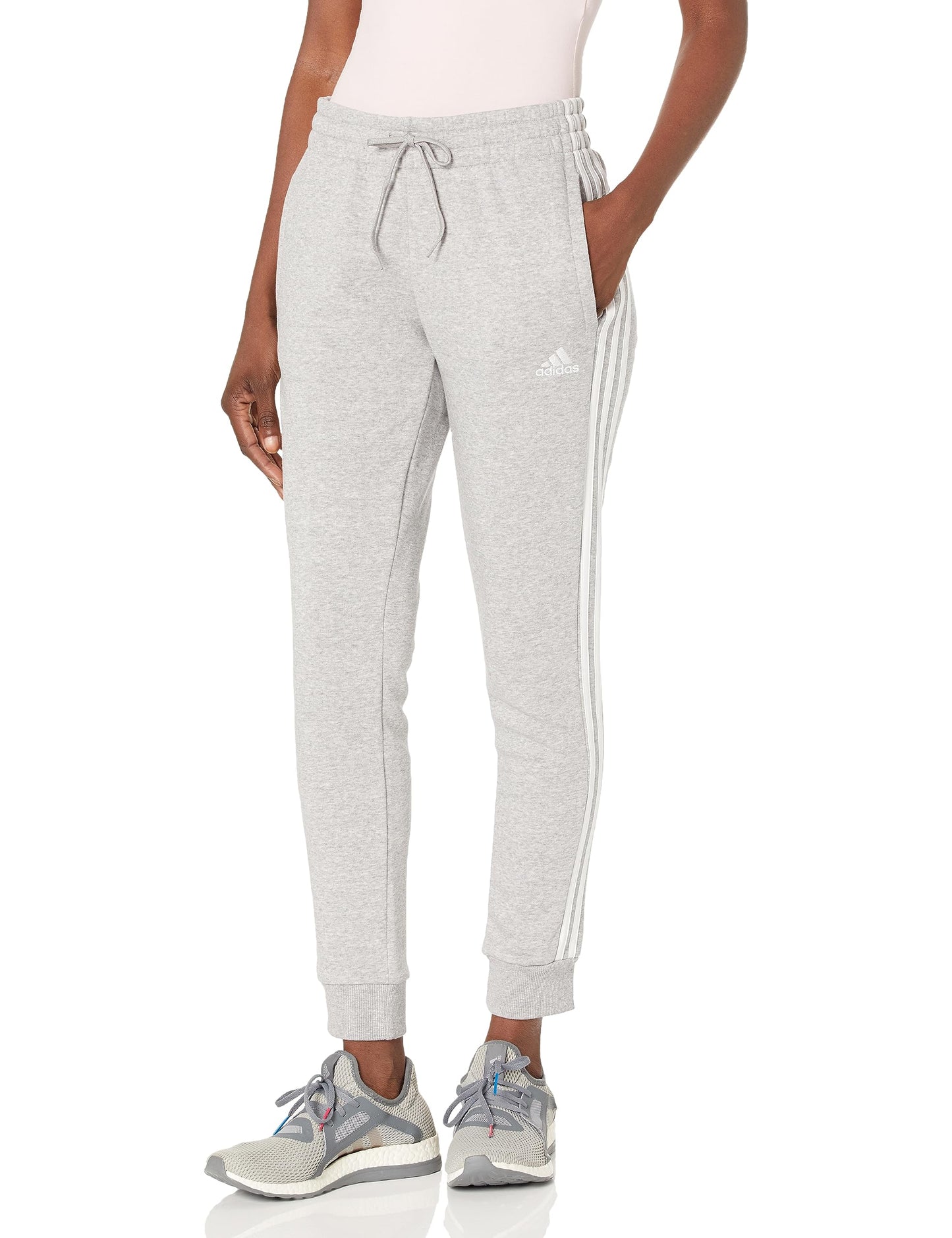 adidas Womens Essentials 3-Stripes Fleece Pants Medium Grey Heather/White (2021) 2X Plus