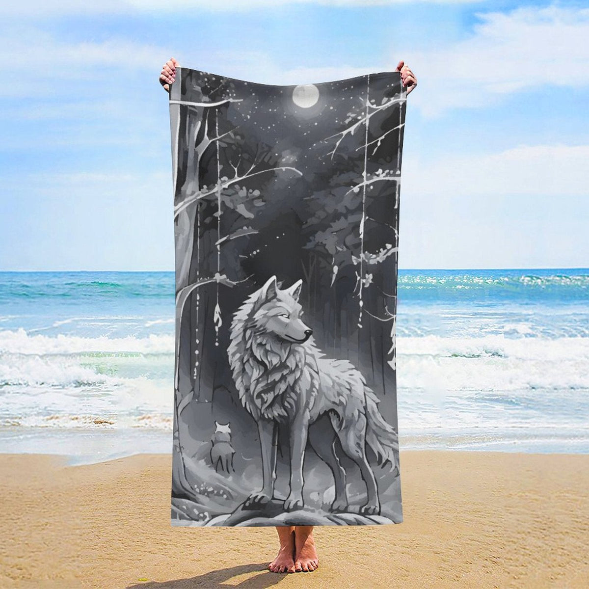 Ethereal Wolf in the Moonlight Beach Towel - 61.4" x 30.3"