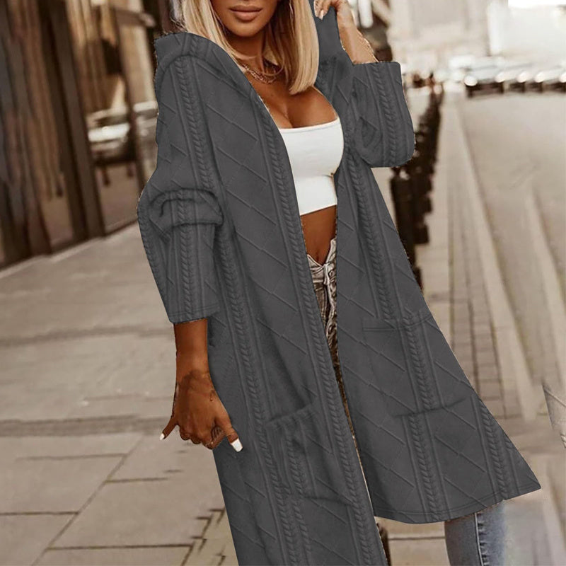 Chaqueta larga texturizada con capucha para mujer