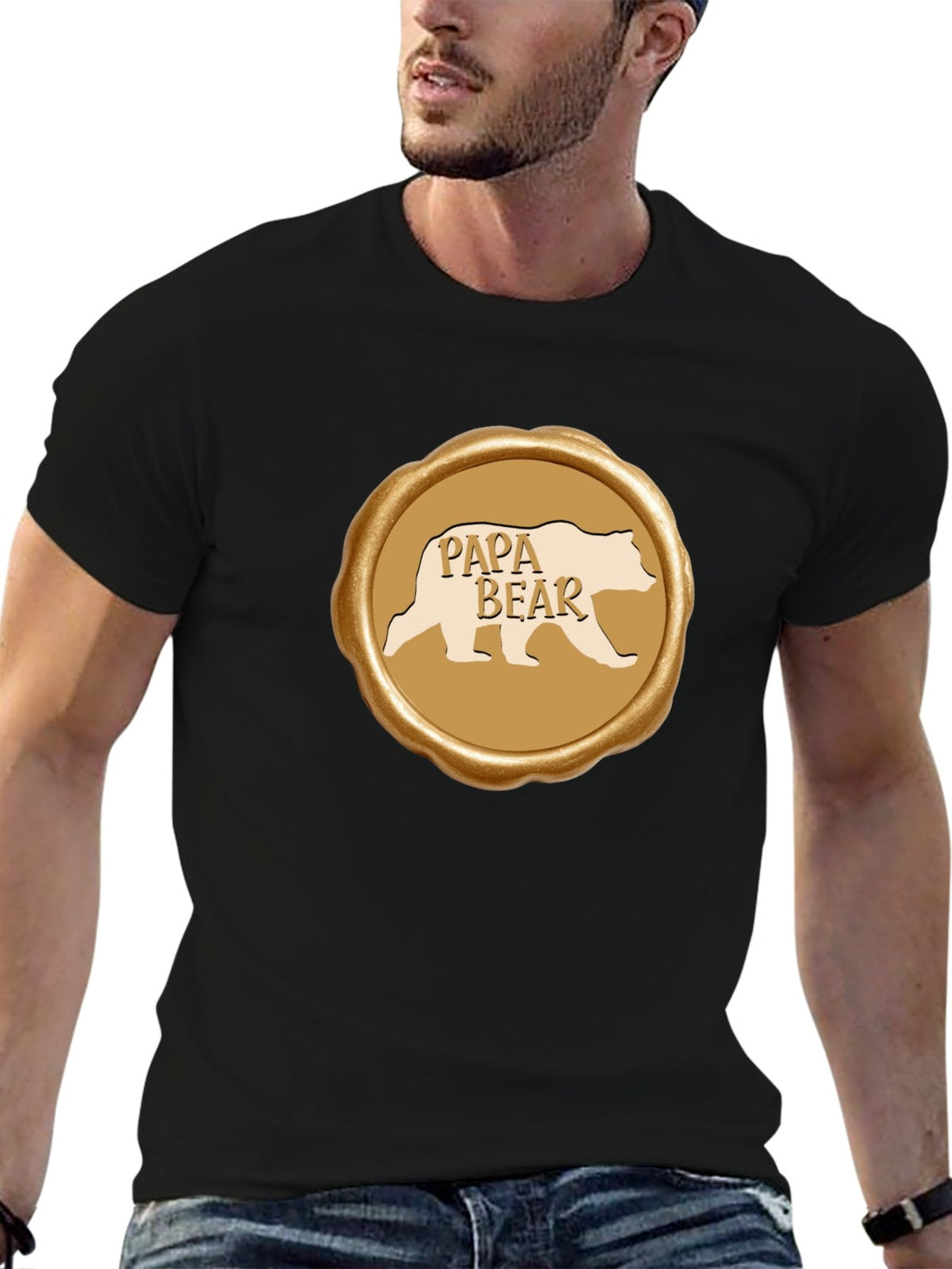 Papa Bear Golden Seal Short Sleeve Graphic T-Shirt (Front Printing)
