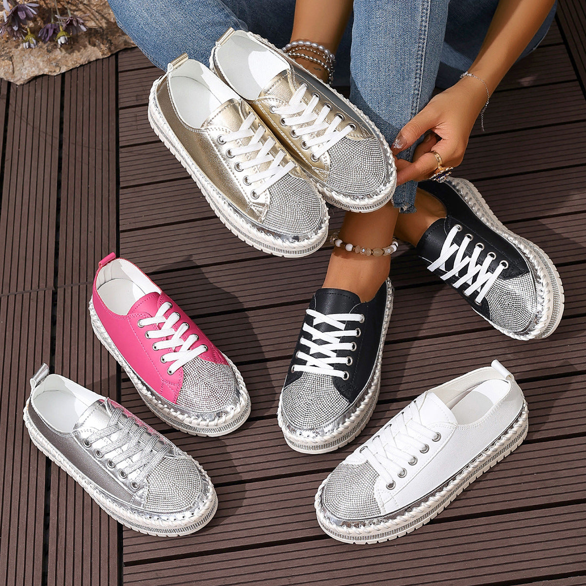 Zapatillas blancas de talla grande para mujer – Zapatos casuales de diario con suela gruesa