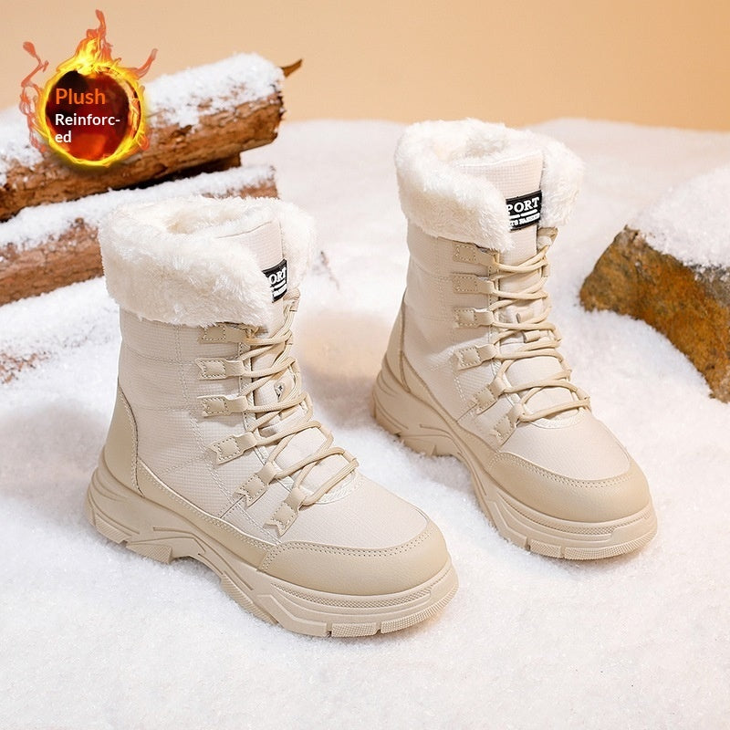 Zapatos de invierno casuales y cómodos con suela gruesa y forro polar para mujer