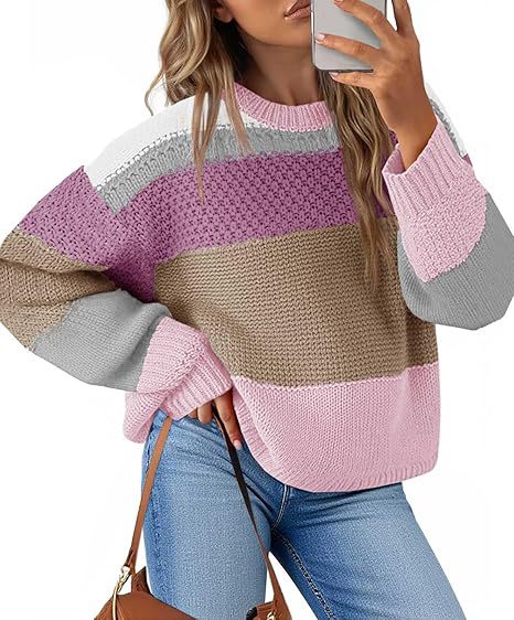 European And American Cross-Border Sweaters, Amazon Color-Blocked Striped New Style Pullover Lazy Style Sweater, Autumn And Winter Fashion Casual Top
