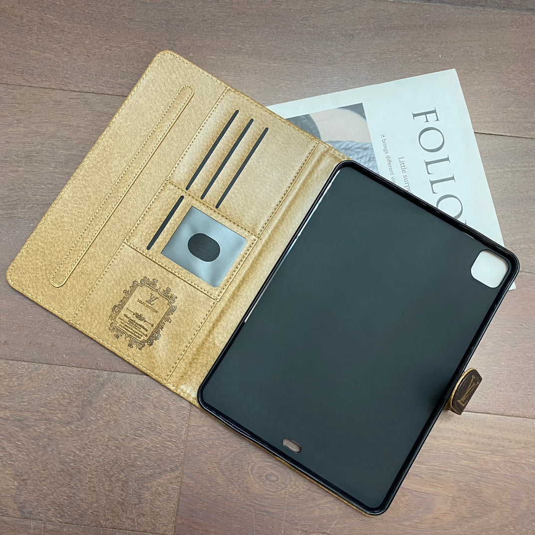 Funda para iPad Apple de cuero Monogram de lona de lujo con diseño temático de verano fresco