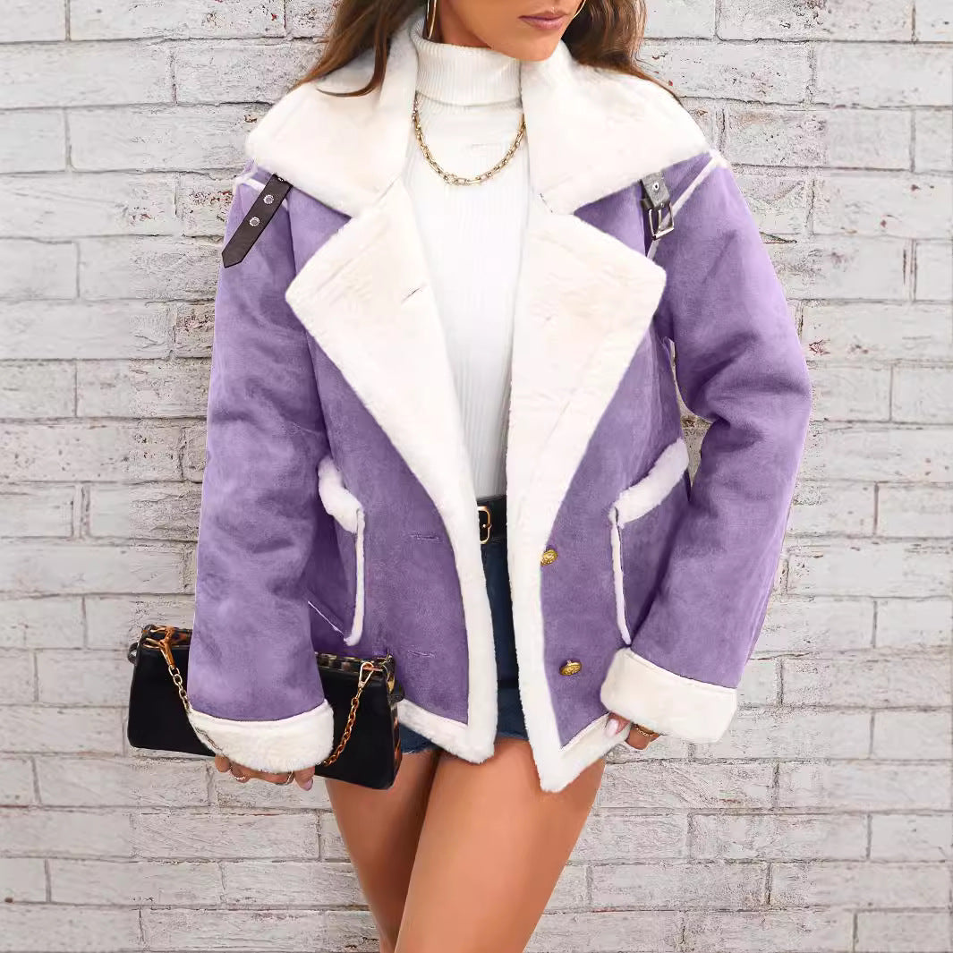 Fashion Polo Collar Plush Jacket Winter Warm Casual Jacket See size chart under “more details”