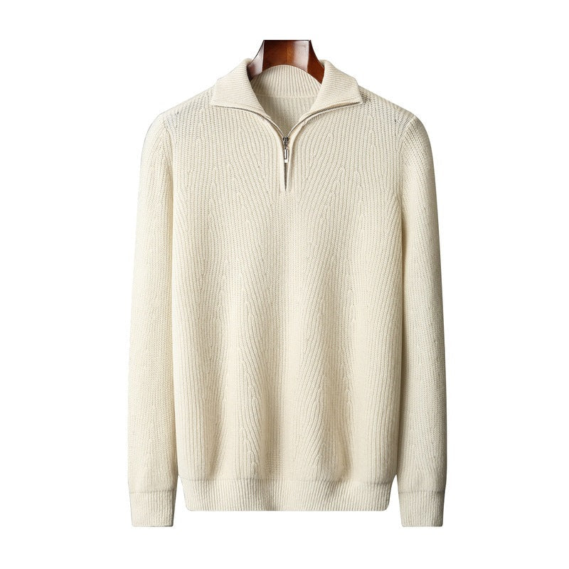 Mens Half-Zip Polo-Neck Thickened Casual Fashion Sweater