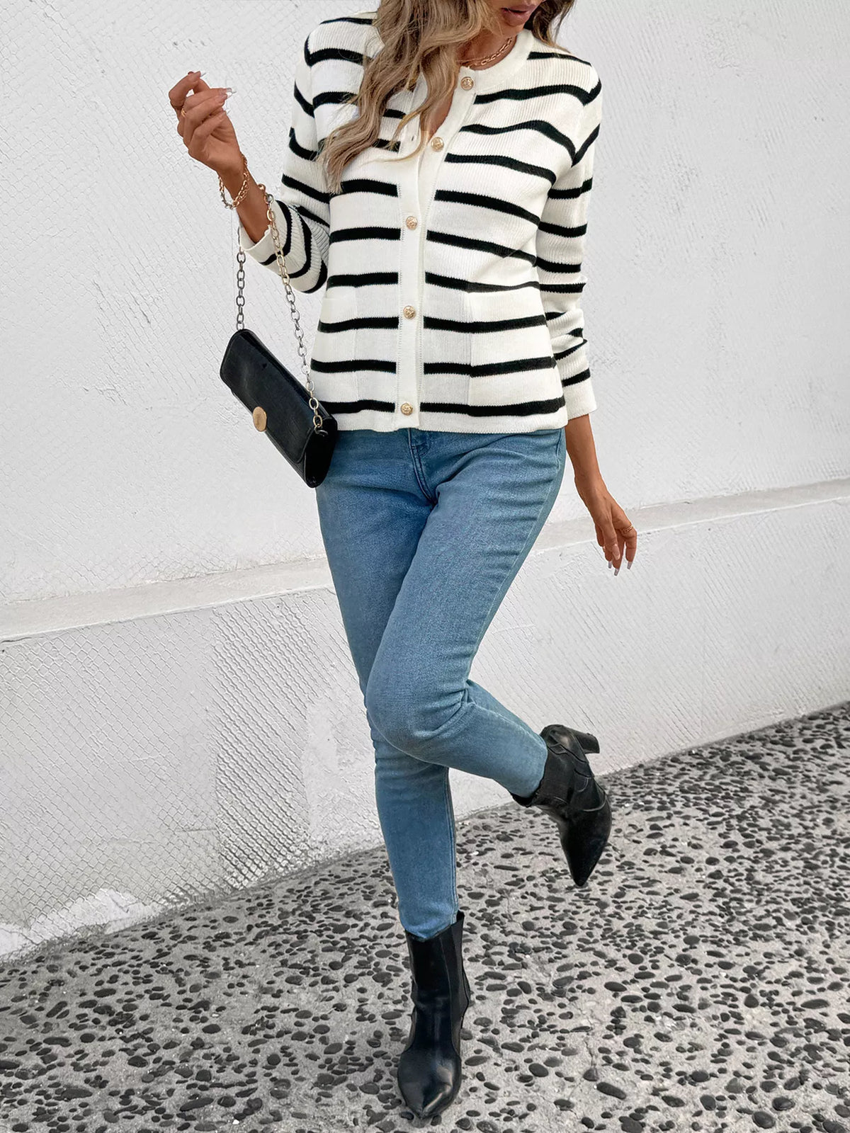 Striped Button-Front Cardigan