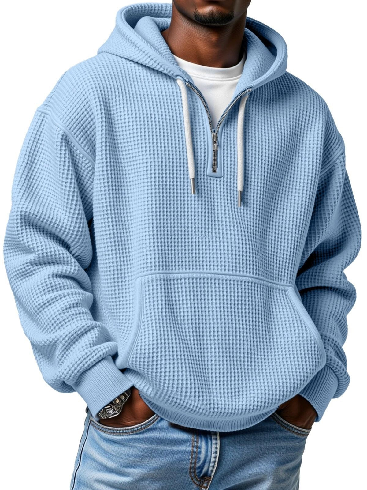 Autumn And Winter New Amazon Independent Station Fashion Sports Trendy Brand Men's Tops Waffle Hooded Sweatshirt