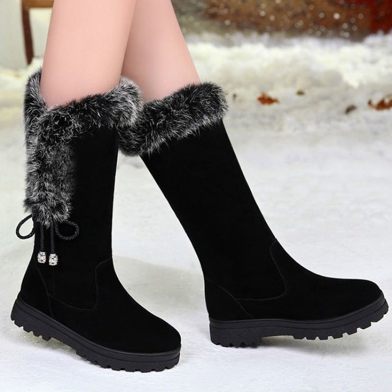 Womens Mid-Calf Warm Cotton Shoes With Thick Non-Slip Soles