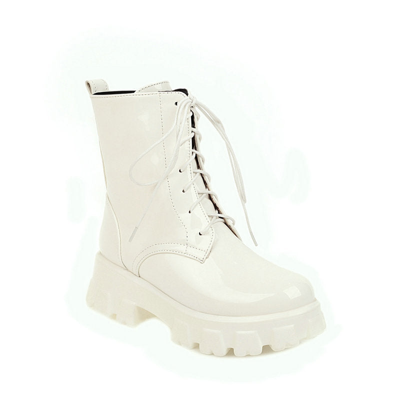 Patent Leather Lace-Up Platform Boots