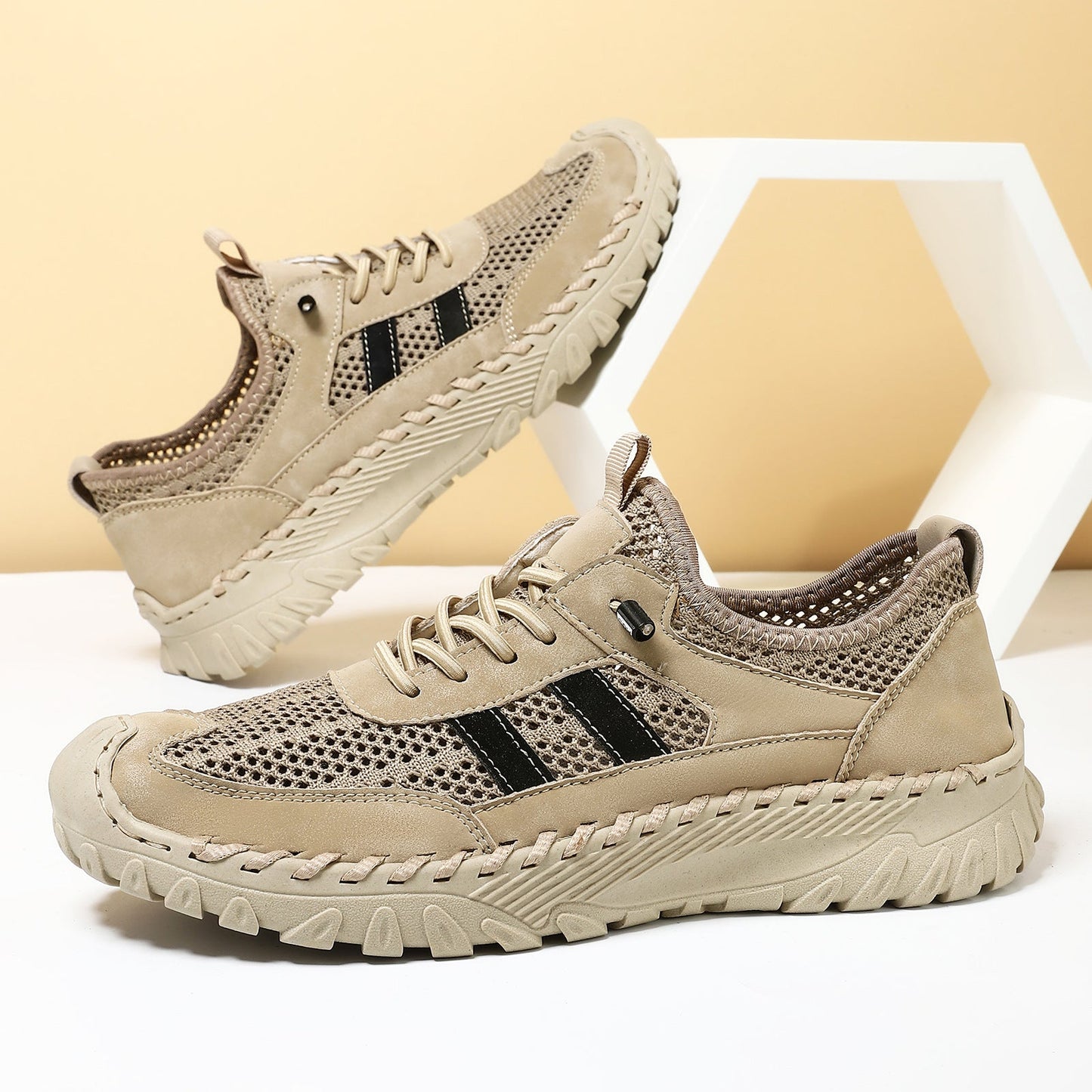 Men's Sewed Cowhide Mesh Flats