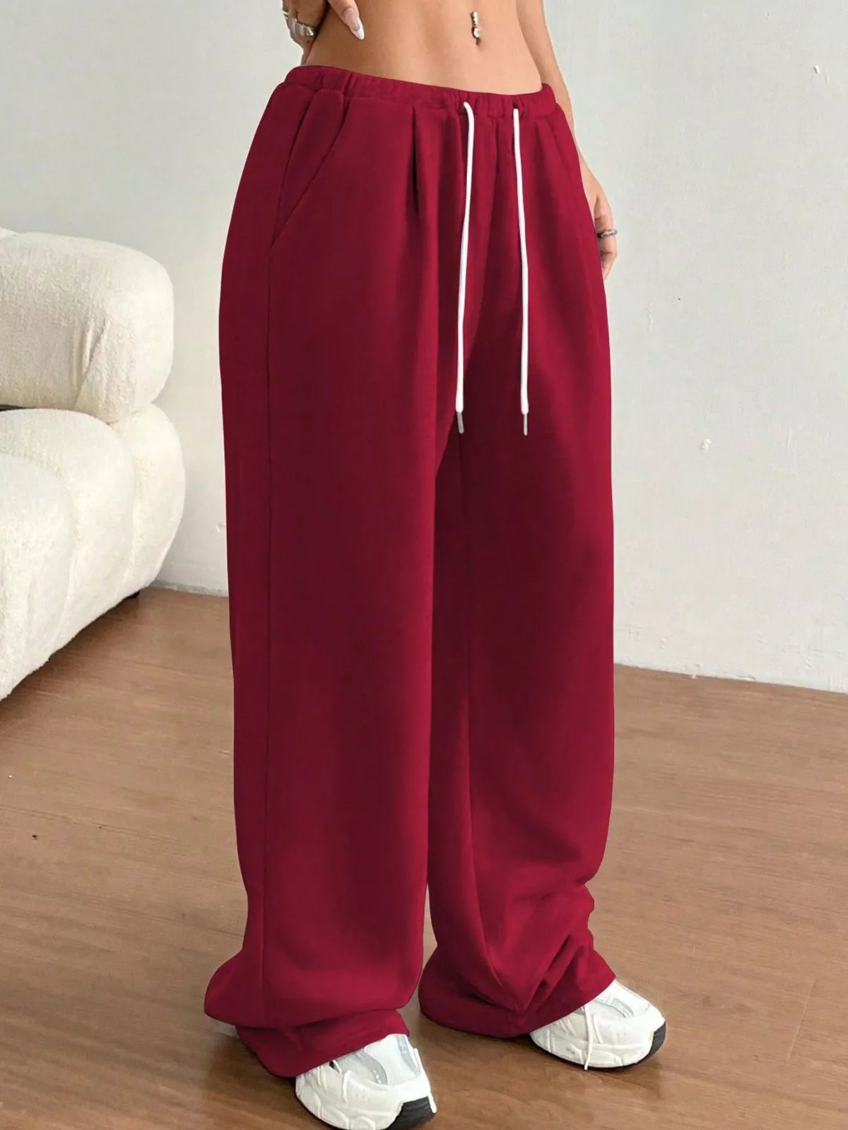 Casual Drawstring High Waist Wide Leg Sweatpants