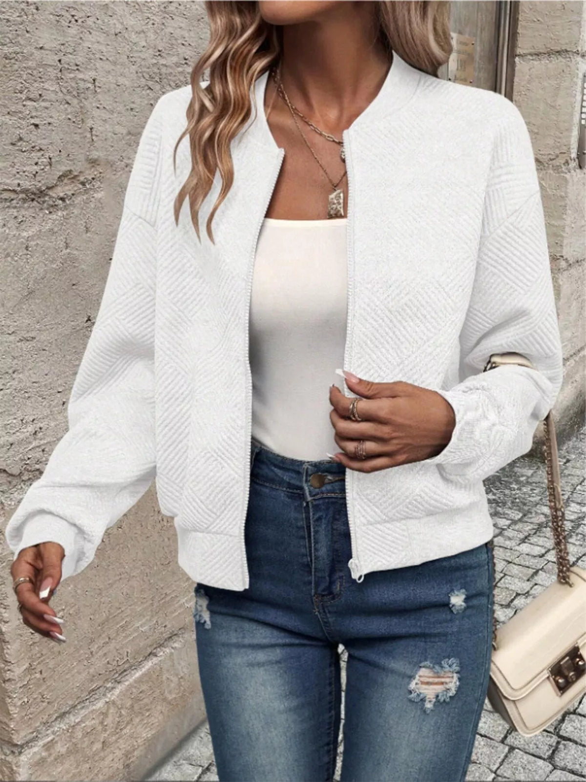 Textured Knit Zip-Up Jacket