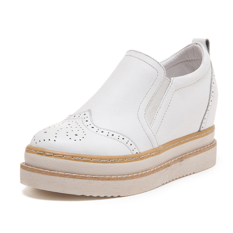 Women's Genuine Leather Brogue Platform Shoes