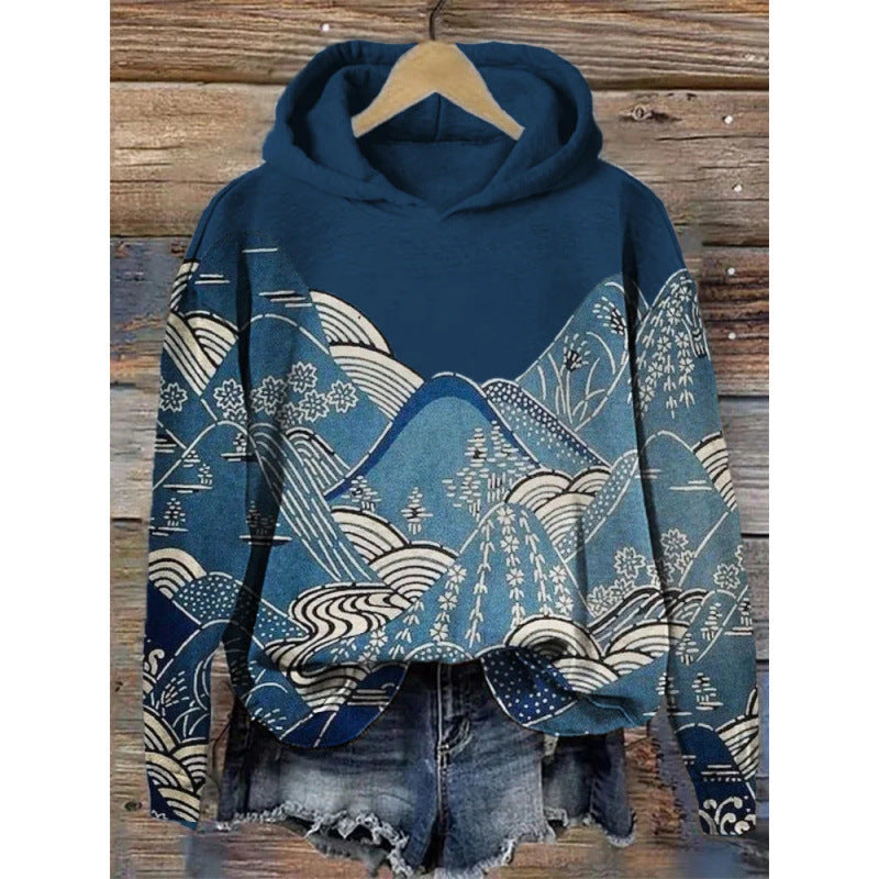Sudadera con capucha y estampado de manga larga para mujer