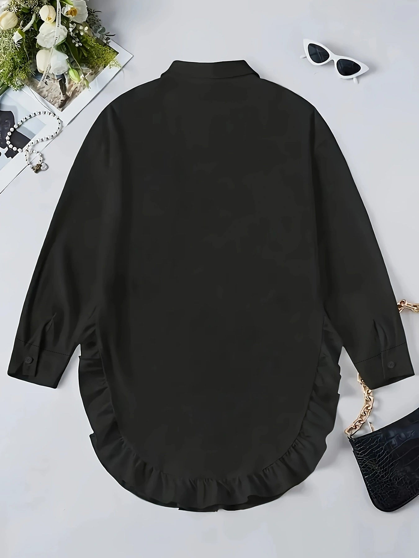 Hem Ruffled Casual Long Sleeve Shirt See size chart under “more details”