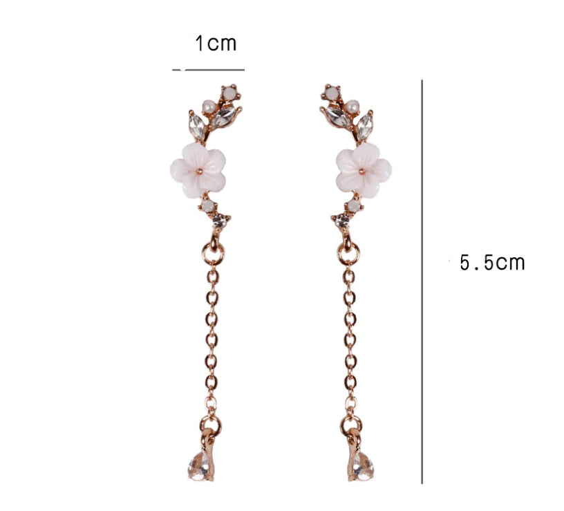 Pendientes largos de copo de nieve con diamantes de imitación y pines de plata 925