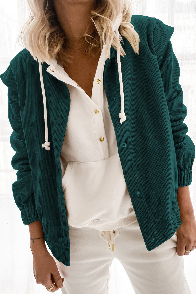Solid-color Corduroy Cardigan A Casual Relaxed-fit Long-sleeve Jacket With A Lapel Collar