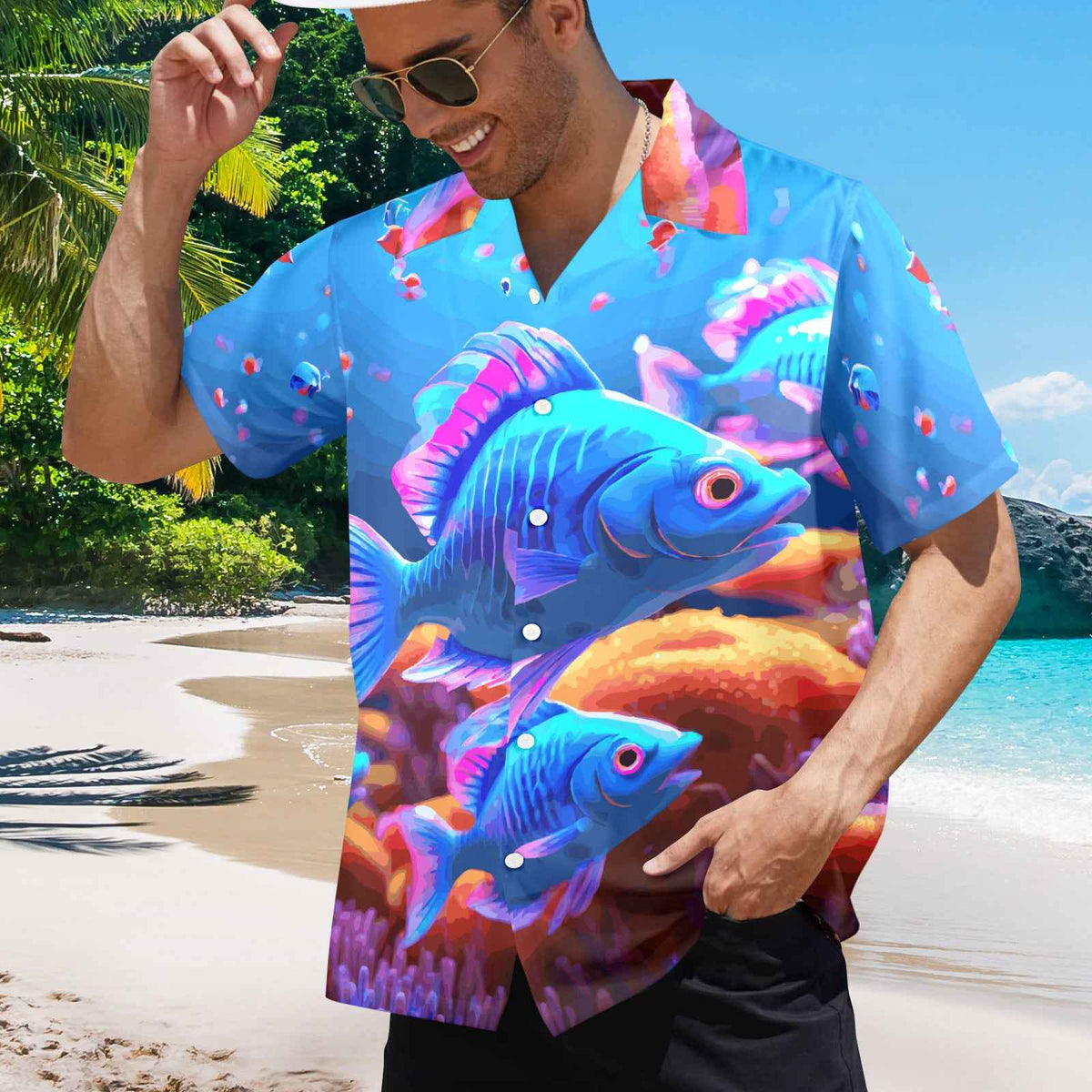Blue Fish Men's All Over Print Hawaiian Shirt (Model T58)