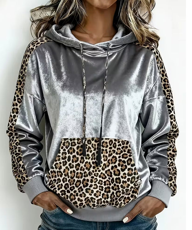 Velvet Leopard-print Hooded Sweatshirt Jacket
