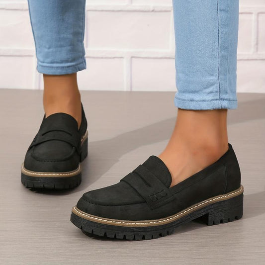 Mocasines de suela gruesa de color liso para mujer | Zapatos planos gruesos y modernos