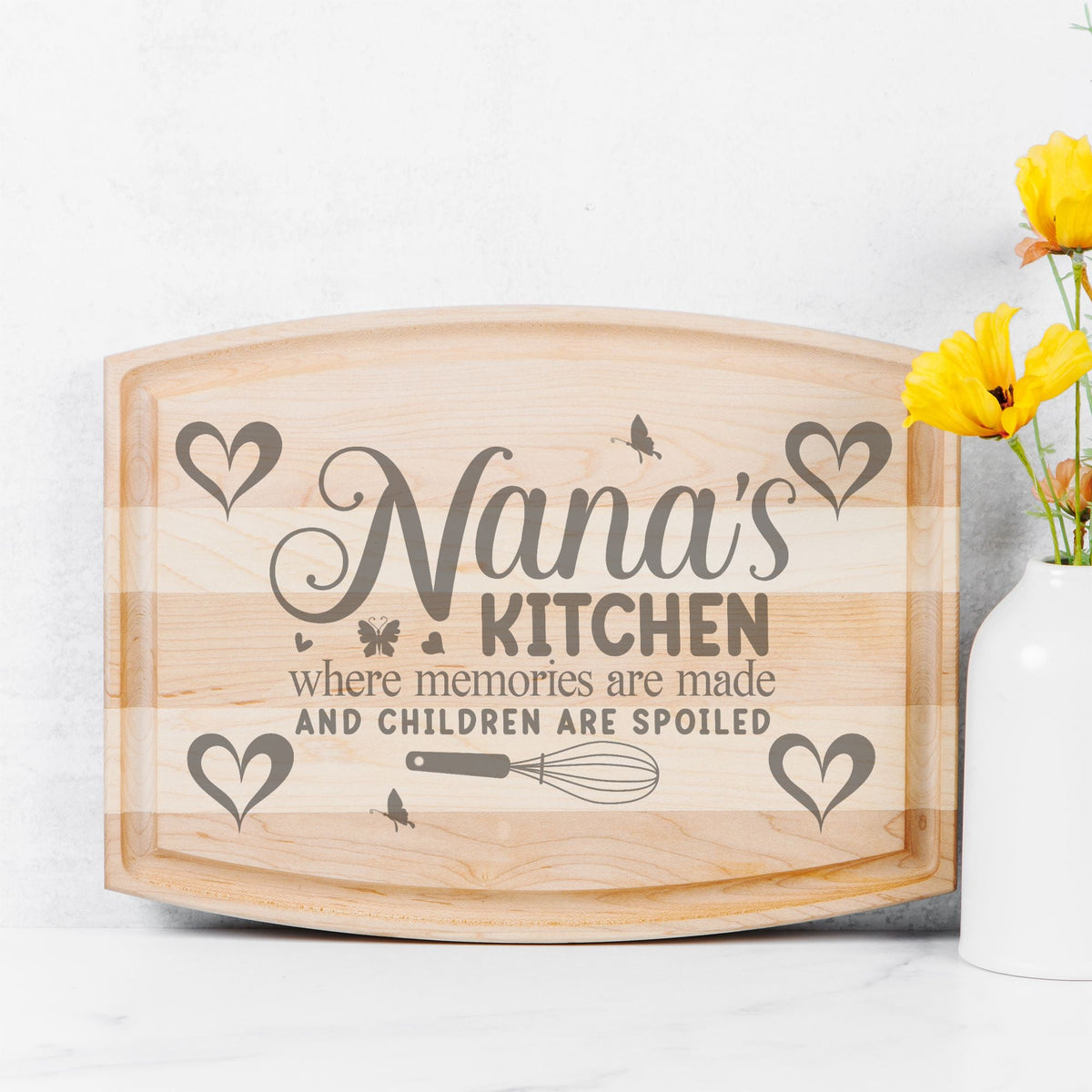 Nana's Kitchen Arched Wood Cutting Board with Groove - 12" x 9"