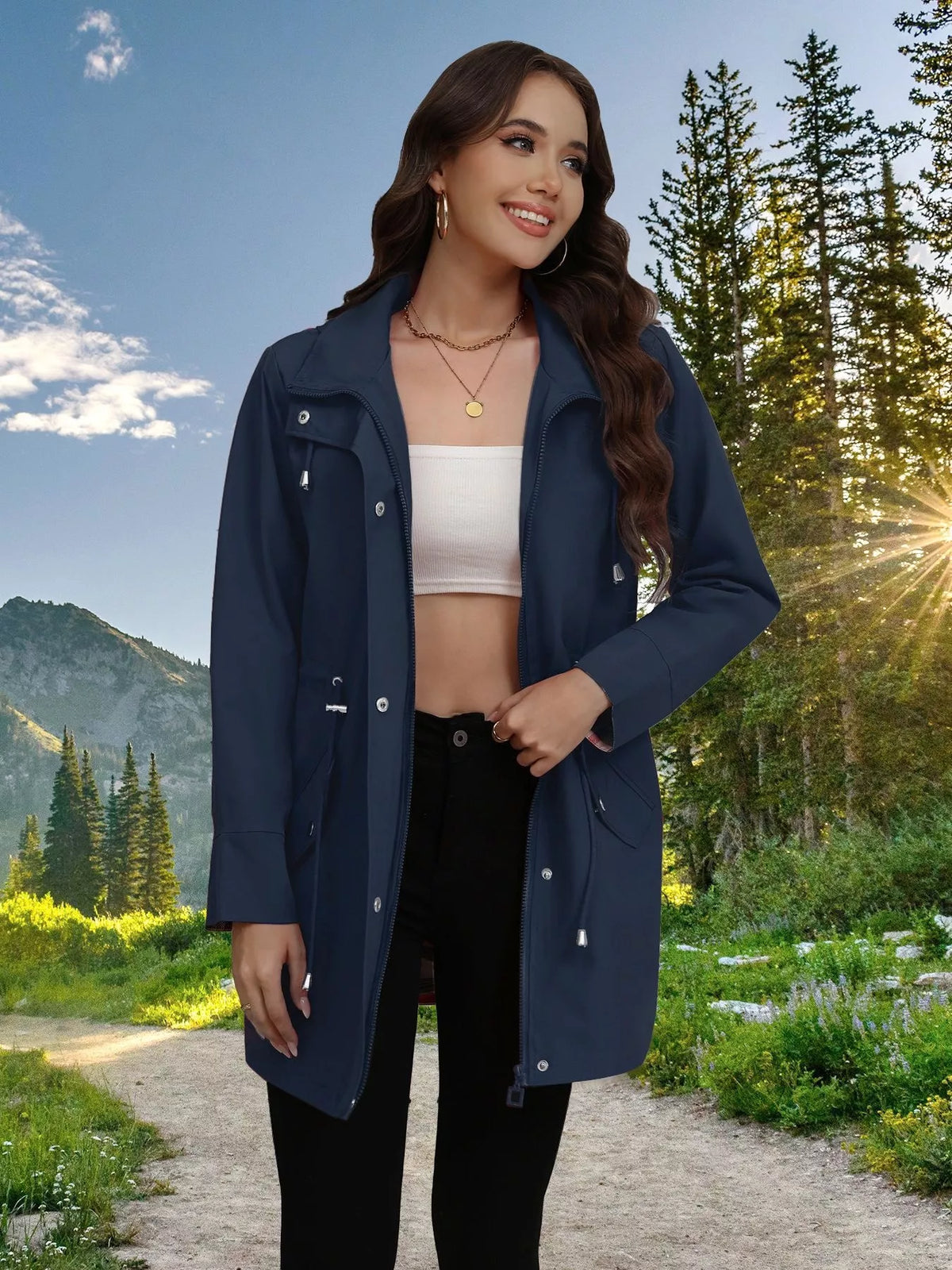 Drawstring Snap-Down Trench Coat