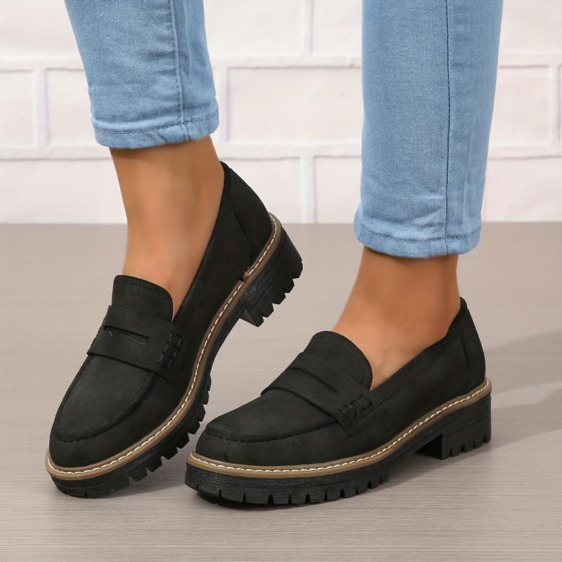Mocasines de suela gruesa de color liso para mujer | Zapatos planos gruesos y modernos
