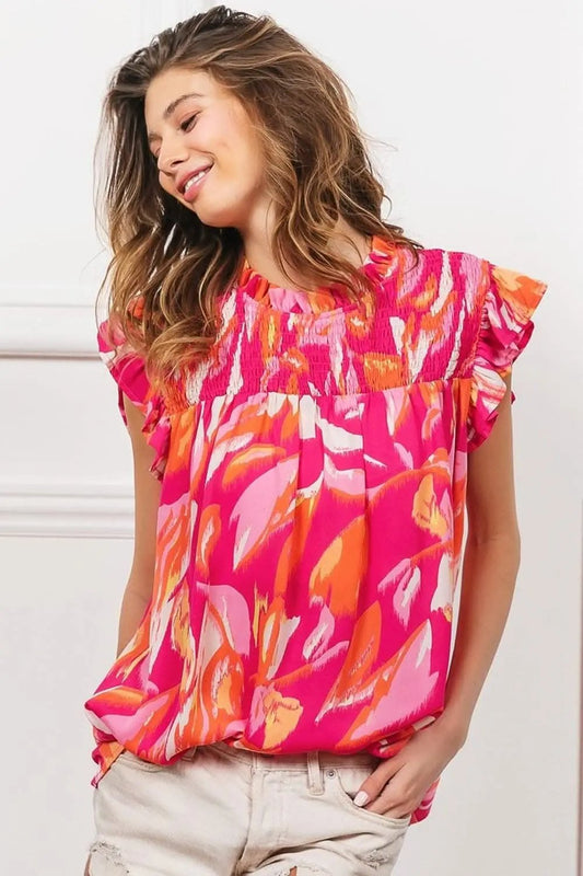 Camisetas Trendsi BiBi top floral con volantes, canesú fruncido