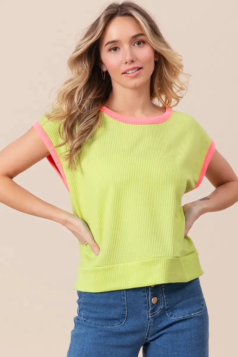 Women's Casual Tee Cord Rib Knit Top - Soft & Comfortable - Casual Tee