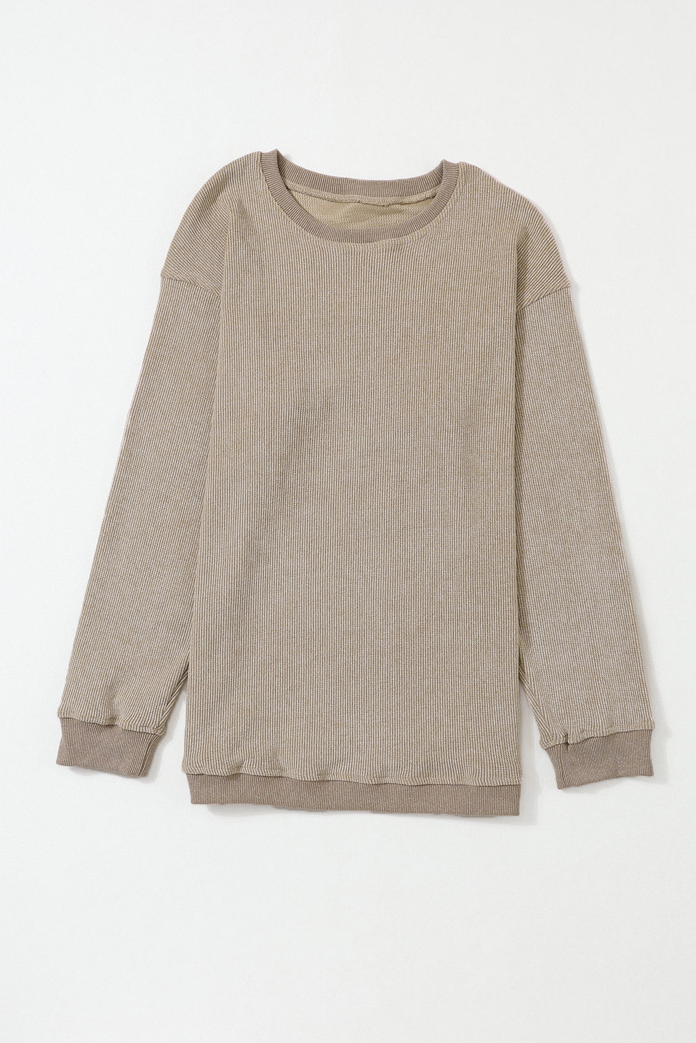Sudadera Rosa Sólida de Punto Acanalado y Cuello Redondo