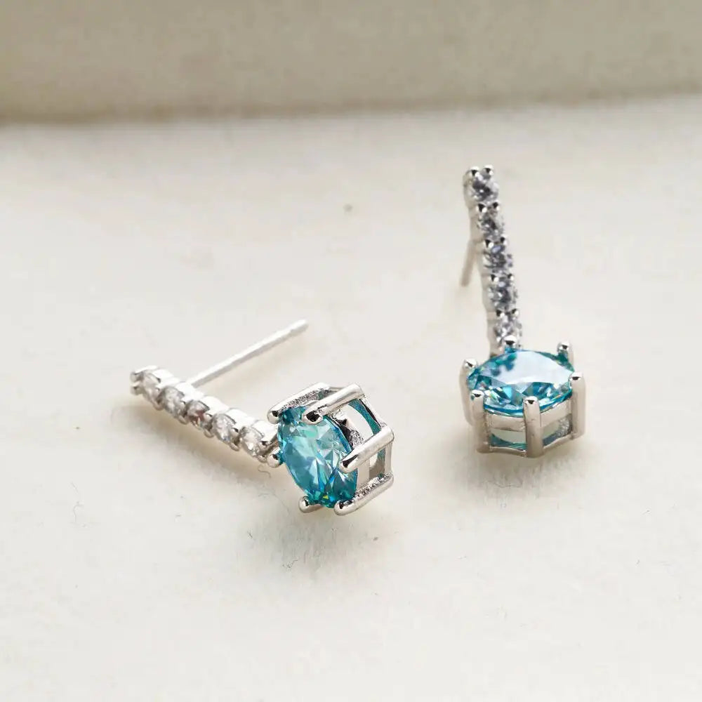 2ct Moissanite Drop Earrings 925 Sterling Silver Royal Blue Gold Accent