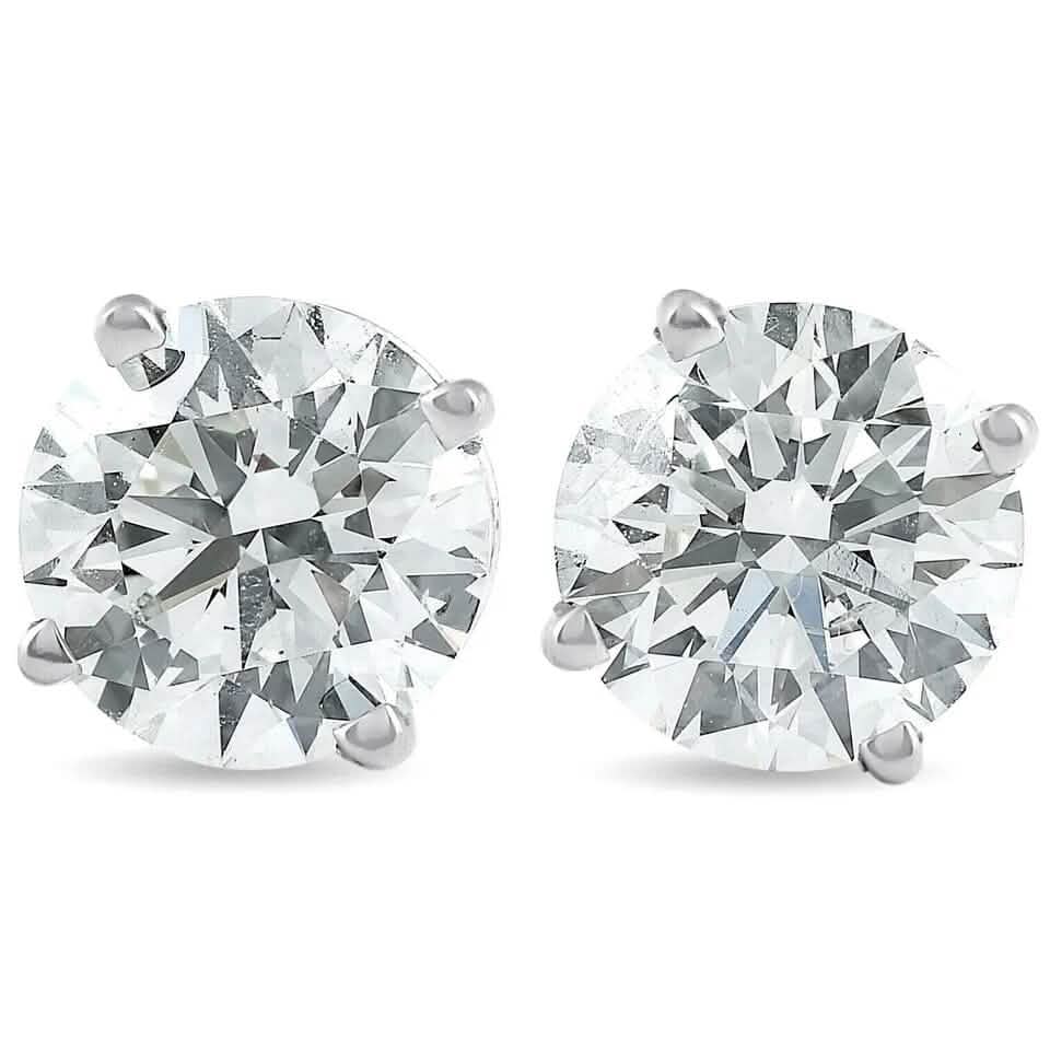2Ct TW Round Lab Grown Diamond Studs 14K White Gold with Screw Backs