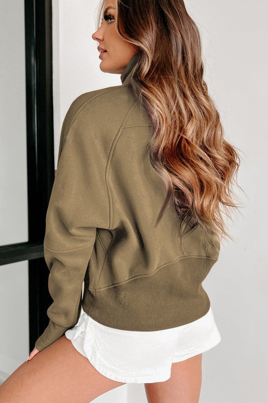 Sudadera de cuello medio con cremallera y forro polar liso