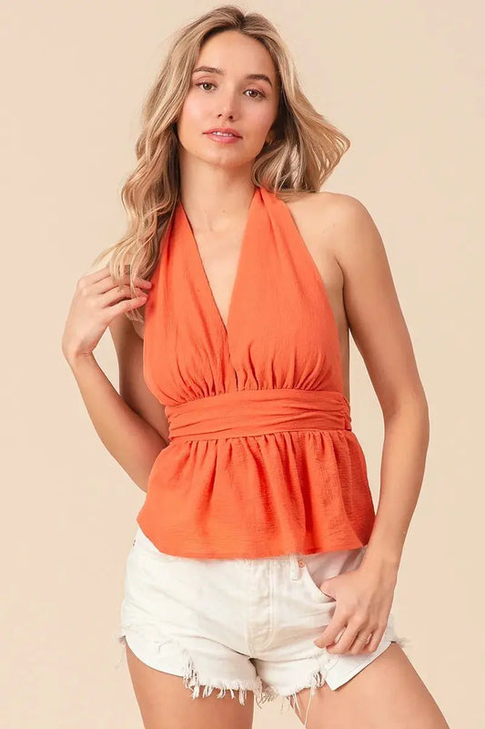 Camiseta sin mangas tipo halter para mujer - Espalda descubierta - Informal a la moda
