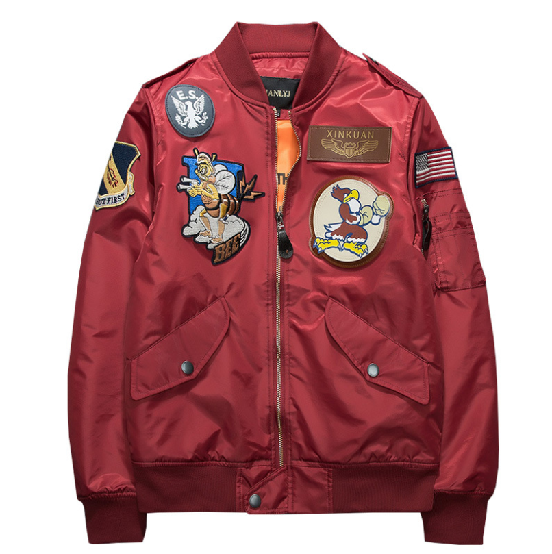 Embroidered Pilot Jacket with Badges - Hip Hop Couples’ Wear