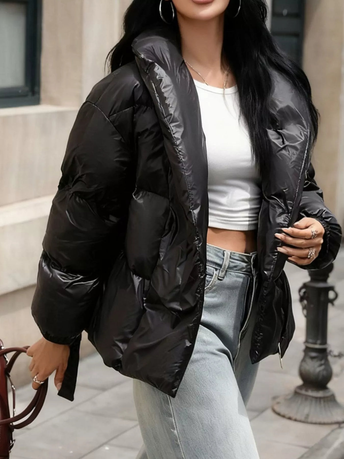 Long Sleeve Belted Puffer Jacket