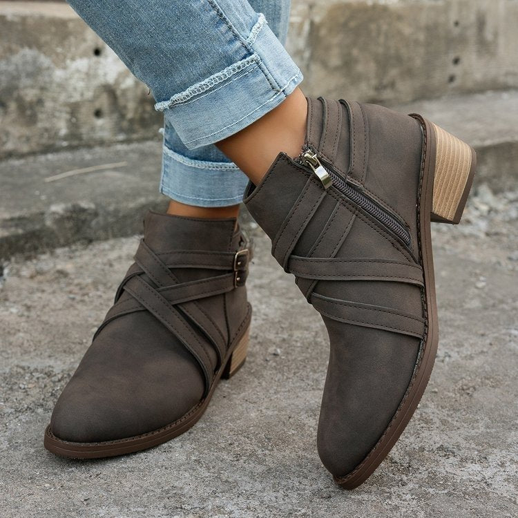 Botines de tacón alto retro para mujer – Botas chic de ante de un solo uso