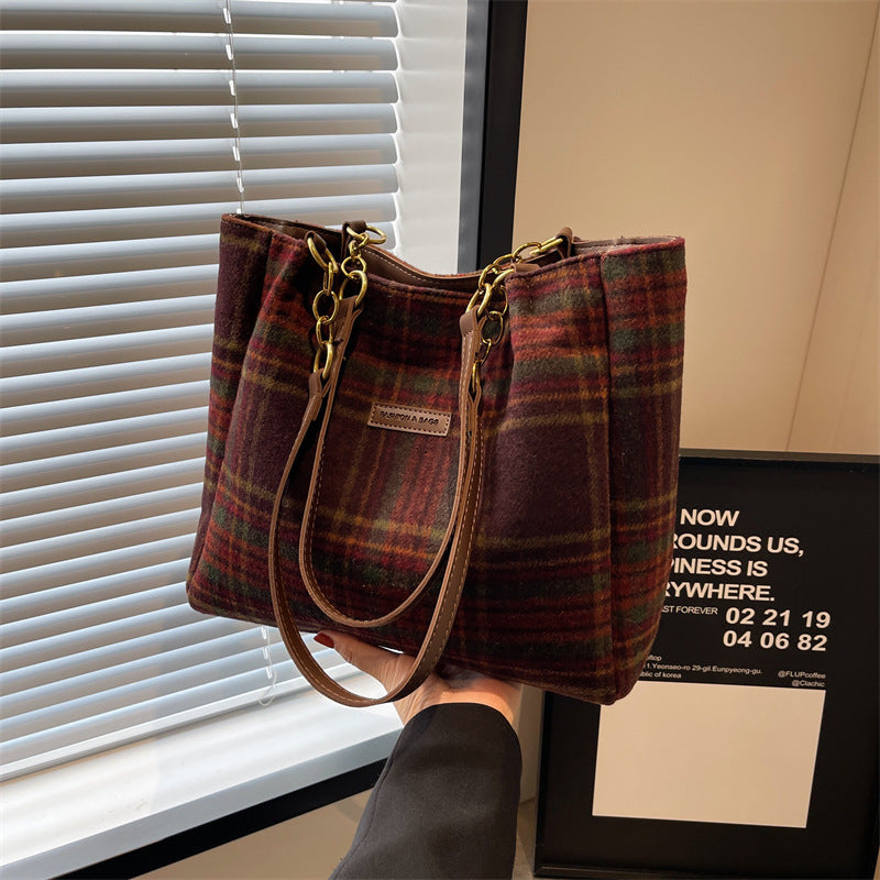 Women's Personality Plaid Tote Bag Crossbody Bag